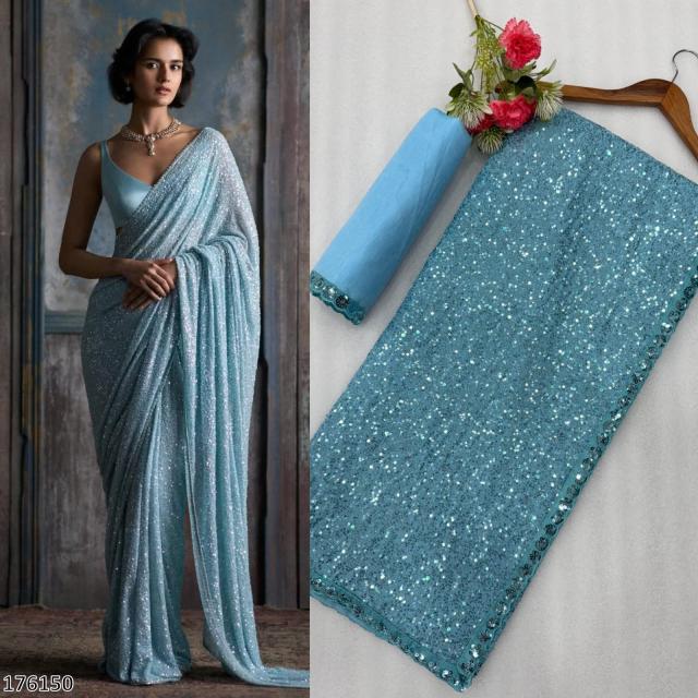 FAUX GEORGETTE BOLLYWOOD STYLE SEQUINS SAREE