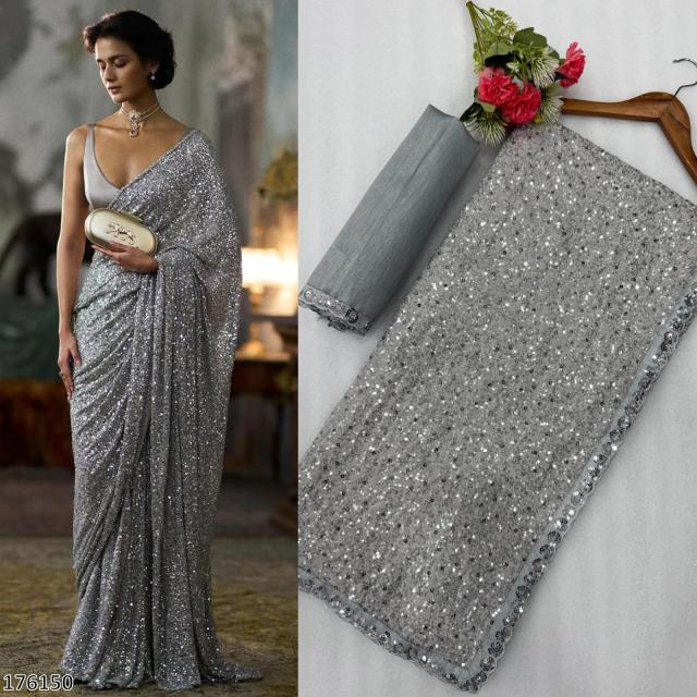 FAUX GEORGETTE BOLLYWOOD STYLE SEQUINS SAREE