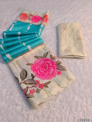 TUSSAR SILK FLORAL DIGITAL PRINT SAREES