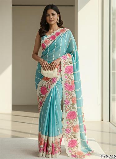 TUSSAR SILK FLORAL DIGITAL PRINT SAREES