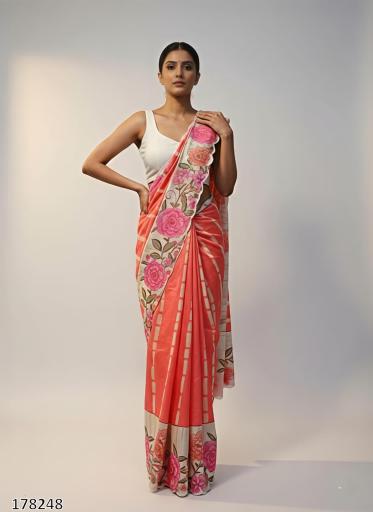 TUSSAR SILK FLORAL DIGITAL PRINT SAREES