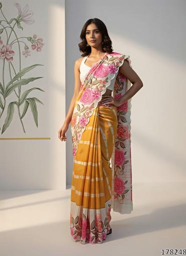 TUSSAR SILK FLORAL DIGITAL PRINT SAREES