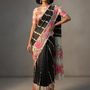 TUSSAR SILK FLORAL DIGITAL PRINT SAREES