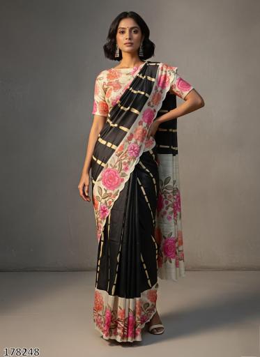 TUSSAR SILK FLORAL DIGITAL PRINT SAREES
